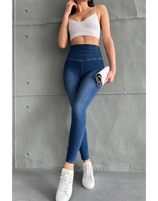 Lacivert Ekstra Yüksek Bel Kot Tayt Pantolon Jeggings