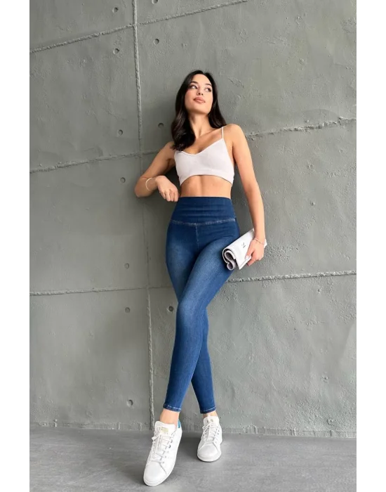 Lacivert Ekstra Yüksek Bel Kot Tayt Pantolon Jeggings