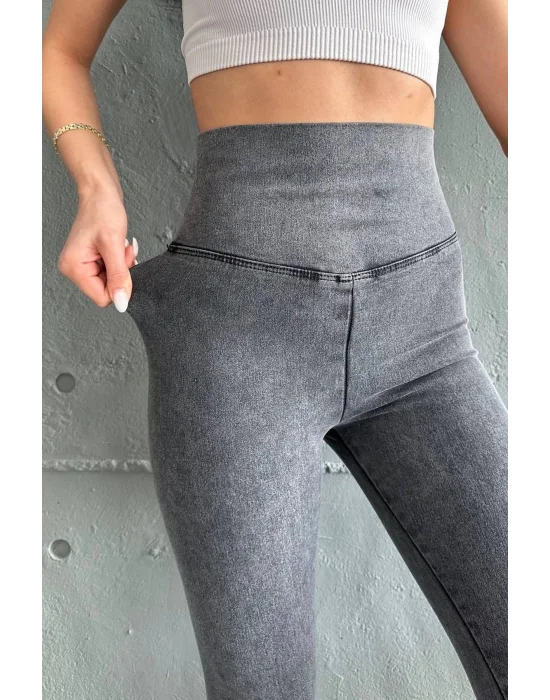 Antrasit Ekstra Yüksek Bel Kot Tayt Pantolon Jeggings