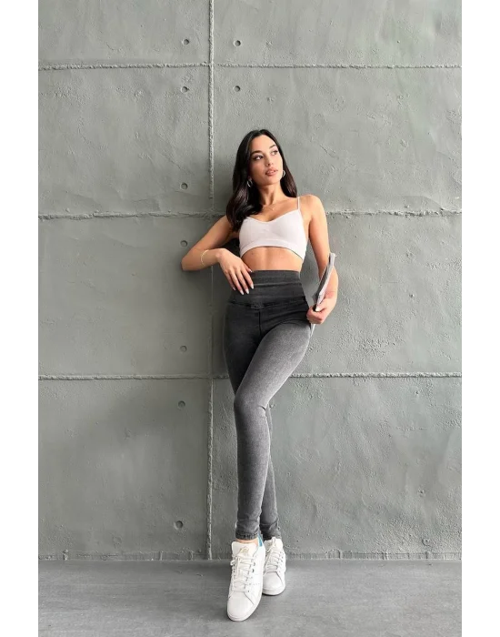 Antrasit Ekstra Yüksek Bel Kot Tayt Pantolon Jeggings