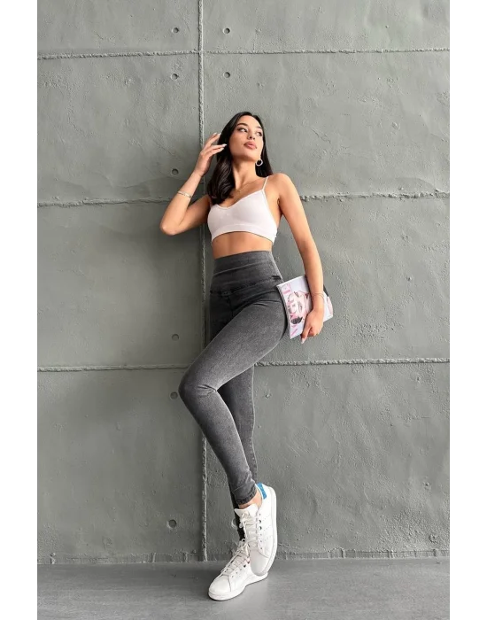 Antrasit Ekstra Yüksek Bel Kot Tayt Pantolon Jeggings