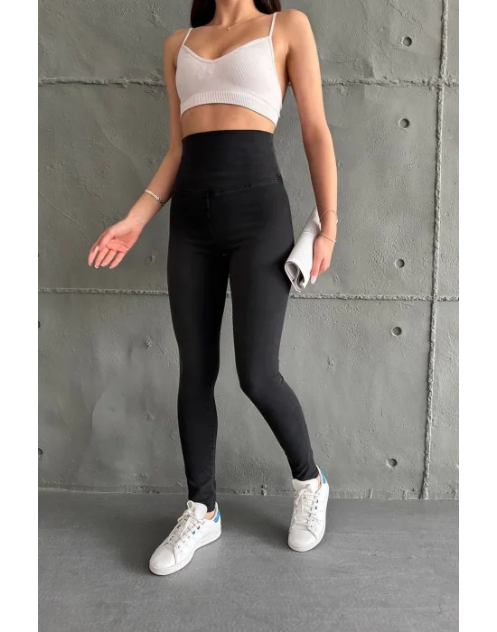Siyah Ekstra Yüksek Bel Kot Tayt Pantolon Jeggings