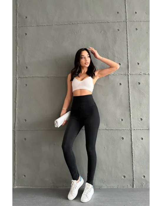 Siyah Ekstra Yüksek Bel Kot Tayt Pantolon Jeggings