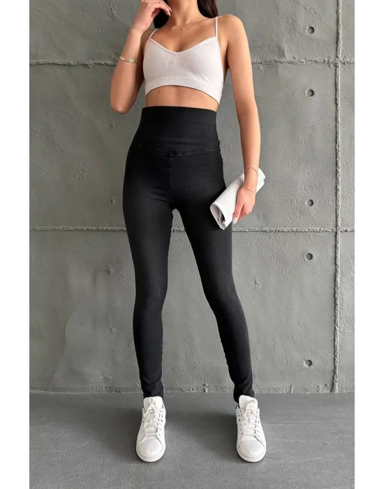 Siyah Ekstra Yüksek Bel Kot Tayt Pantolon Jeggings