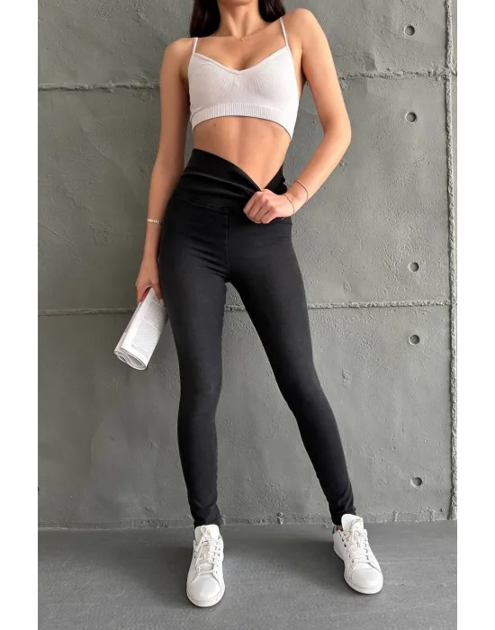 Siyah Ekstra Yüksek Bel Kot Tayt Pantolon Jeggings