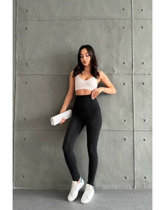 Siyah Ekstra Yüksek Bel Kot Tayt Pantolon Jeggings