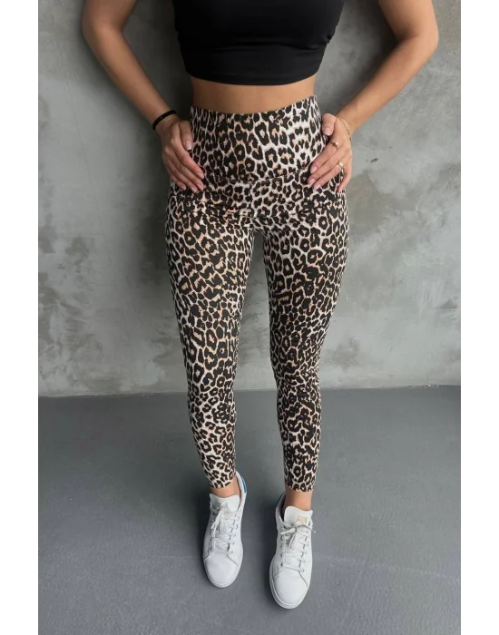 Leopar Ekstra Yüksek Bel Kot Tayt Pantolon Jeggings