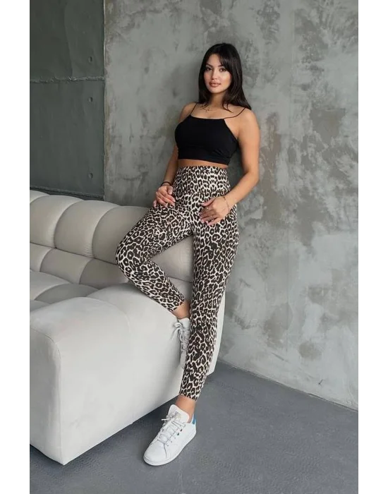 Leopar Ekstra Yüksek Bel Kot Tayt Pantolon Jeggings