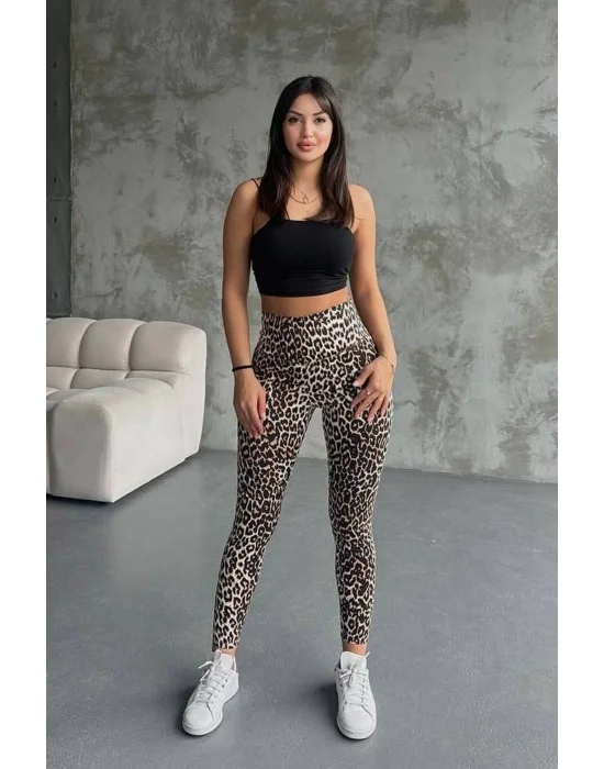 Leopar Ekstra Yüksek Bel Kot Tayt Pantolon Jeggings