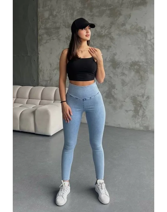 Bulut Mavi Ekstra Yüksek Bel Kot Tayt Pantolon Jeggings