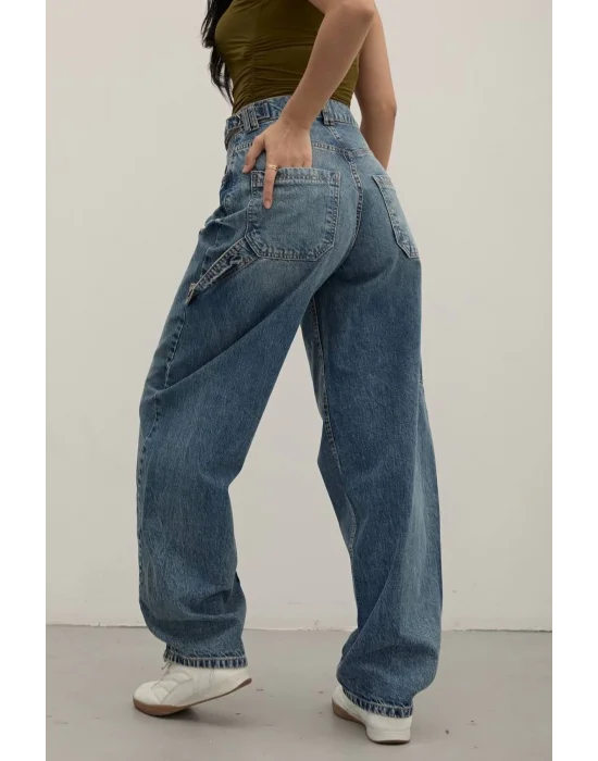 Tint Blue Premium Yıkamalı Kemerli Baggy Jeans