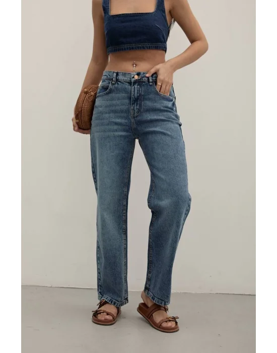 Premium Mide Blue Mom Fit Jeans