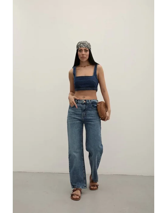 Premium Mide Blue Mom Fit Jeans