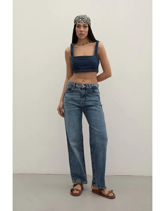 Premium Mide Blue Mom Fit Jeans