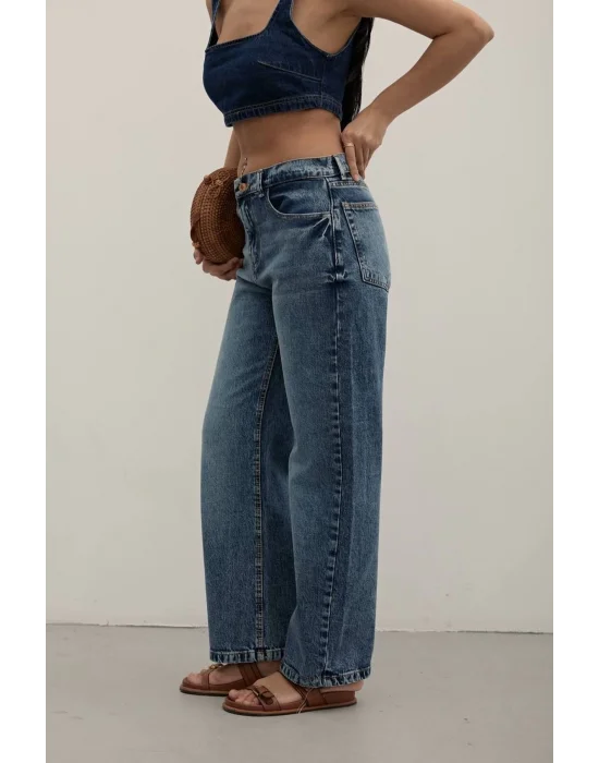 Premium Mide Blue Mom Fit Jeans