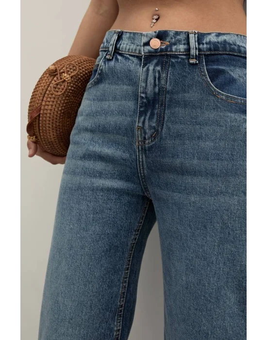 Premium Mide Blue Mom Fit Jeans