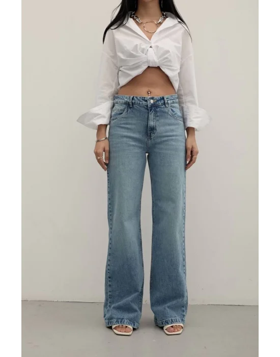 Premium Yıkamalı Wide Leg Jeans