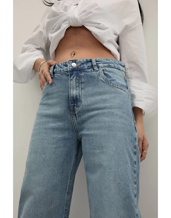 Premium Yıkamalı Wide Leg Jeans
