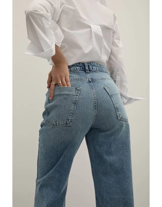 Premium Yıkamalı Wide Leg Jeans
