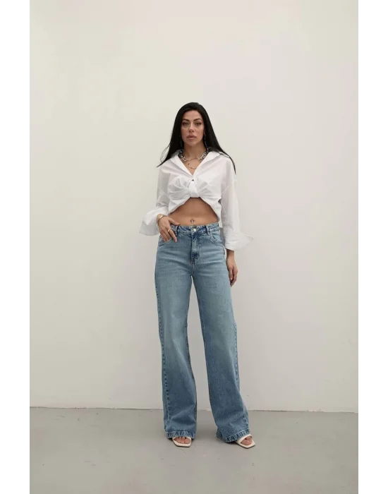 Premium Yıkamalı Wide Leg Jeans