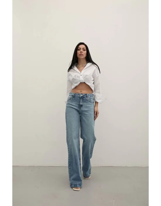 Premium Yıkamalı Wide Leg Jeans