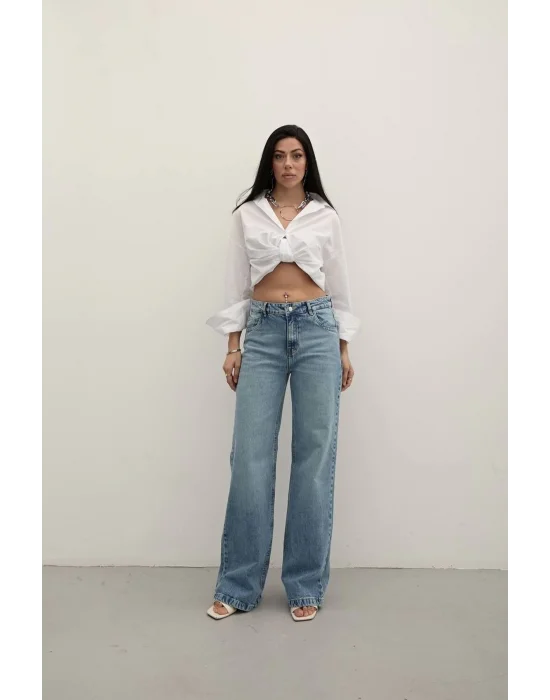 Premium Yıkamalı Wide Leg Jeans