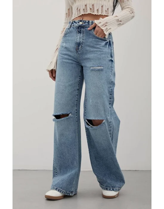 Premium Yıkamalı Wide Leg Jeans
