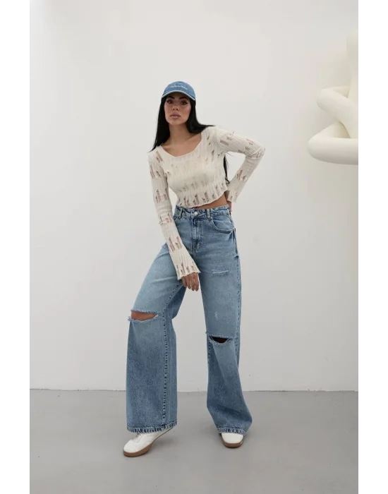 Premium Yıkamalı Wide Leg Jeans