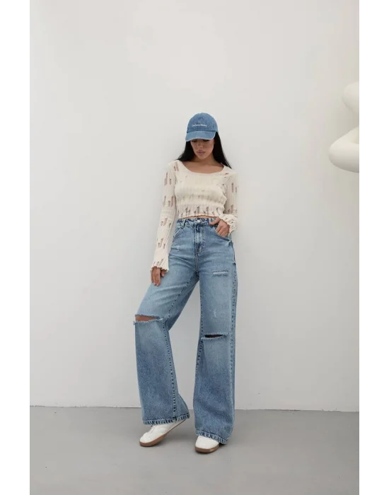 Premium Yıkamalı Wide Leg Jeans