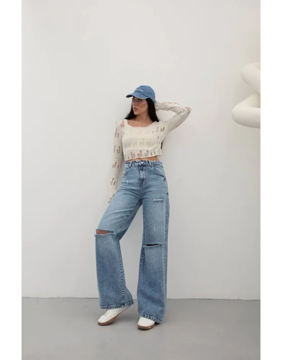Premium Yıkamalı Wide Leg Jeans