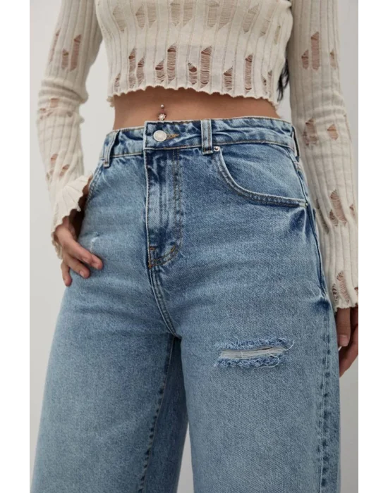 Premium Yıkamalı Wide Leg Jeans