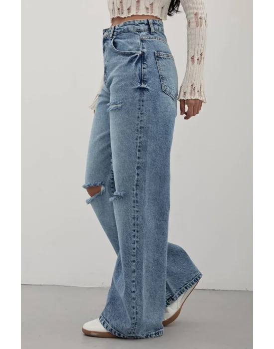 Premium Yıkamalı Wide Leg Jeans