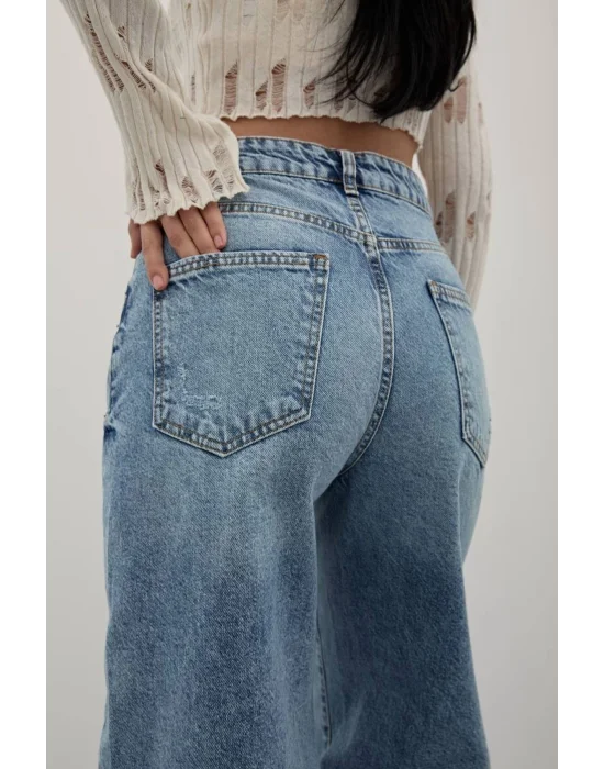 Premium Yıkamalı Wide Leg Jeans