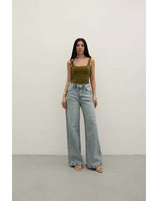 Premium Yıkamalı Wide Leg Jeans
