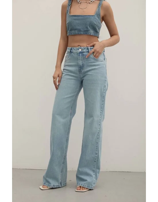 Premium Yıkamalı Wide Leg Jeans
