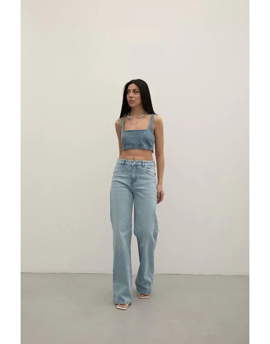 Premium Yıkamalı Wide Leg Jeans