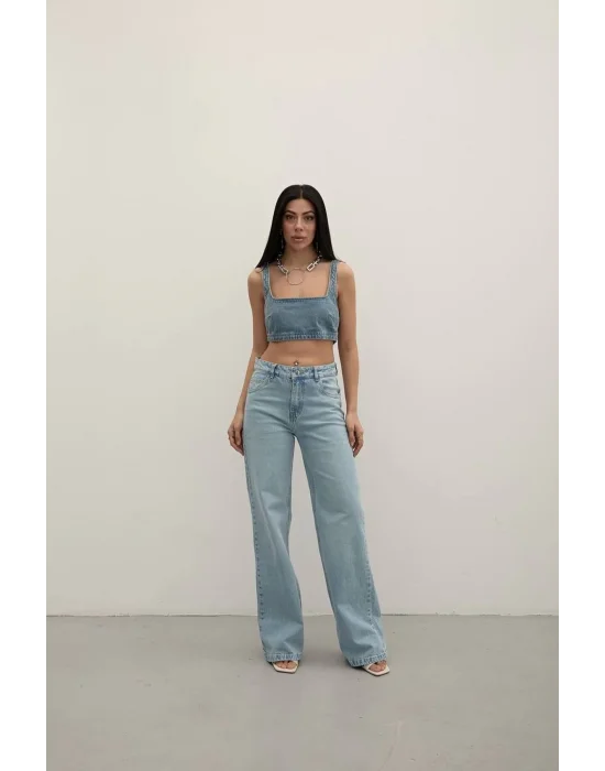Premium Yıkamalı Wide Leg Jeans