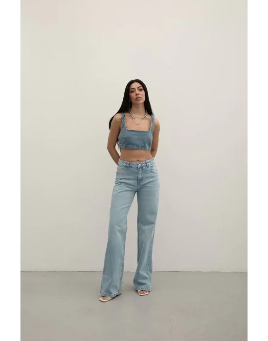 Premium Yıkamalı Wide Leg Jeans