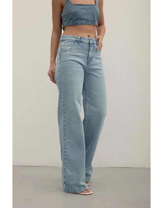 Premium Yıkamalı Wide Leg Jeans