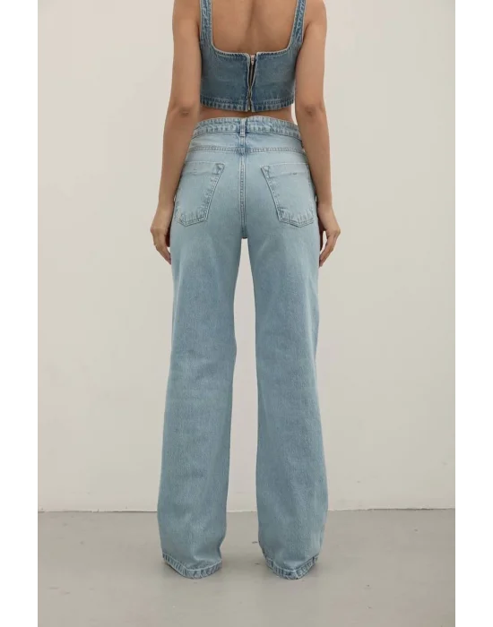 Premium Yıkamalı Wide Leg Jeans