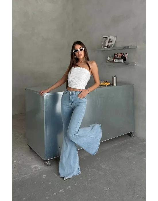 Extra Geniş Paça Yüksek Bel Likralı İspanyol Jeans