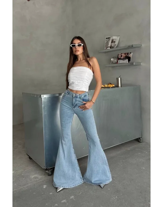 Extra Geniş Paça Yüksek Bel Likralı İspanyol Jeans