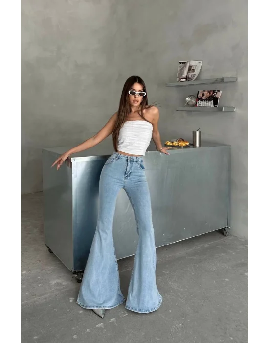 Extra Geniş Paça Yüksek Bel Likralı İspanyol Jeans