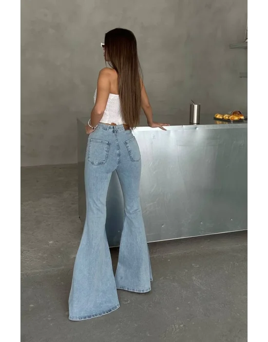 Extra Geniş Paça Yüksek Bel Likralı İspanyol Jeans