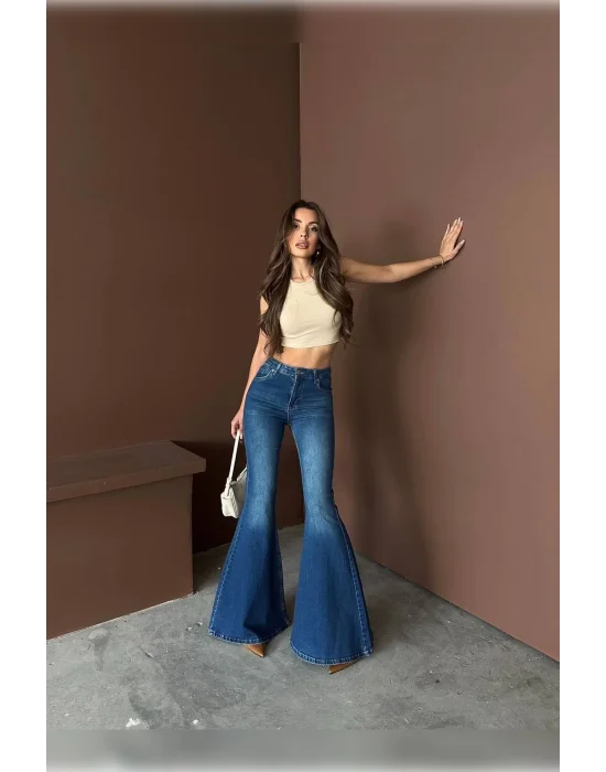 Extra Geniş Paça Yüksek Bel Likralı İspanyol Jeans