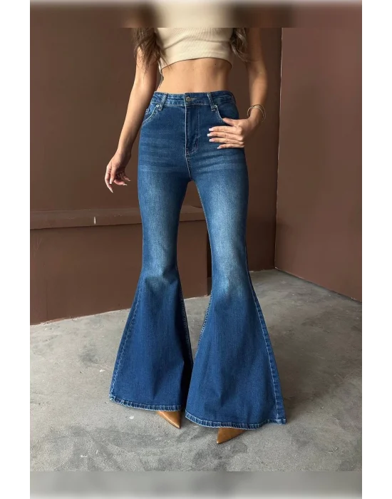 Extra Geniş Paça Yüksek Bel Likralı İspanyol Jeans