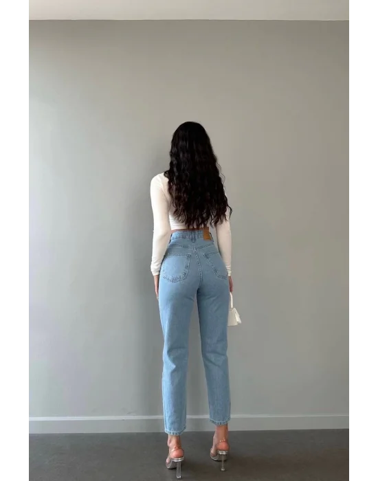 Premium Yırtık Detay Mavi Mom Jeans