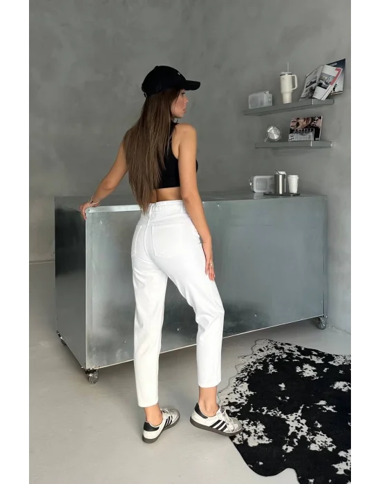 Premium Beyaz Renk Mom Jeans