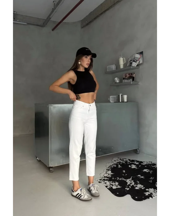 Premium Beyaz Renk Mom Jeans