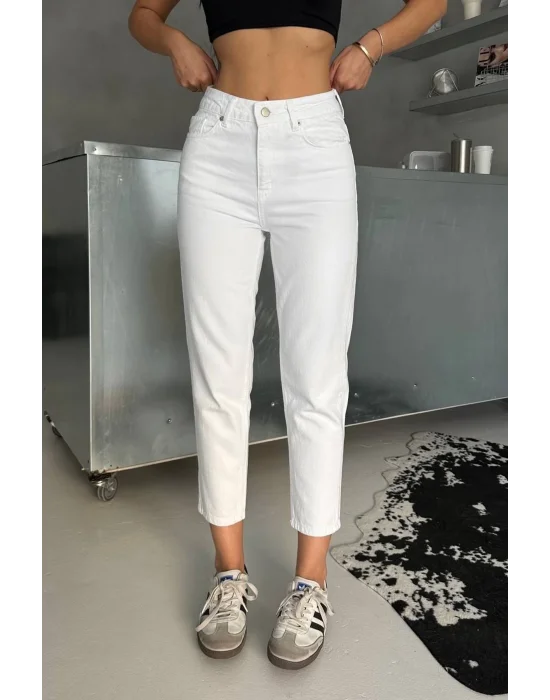 Premium Beyaz Renk Mom Jeans